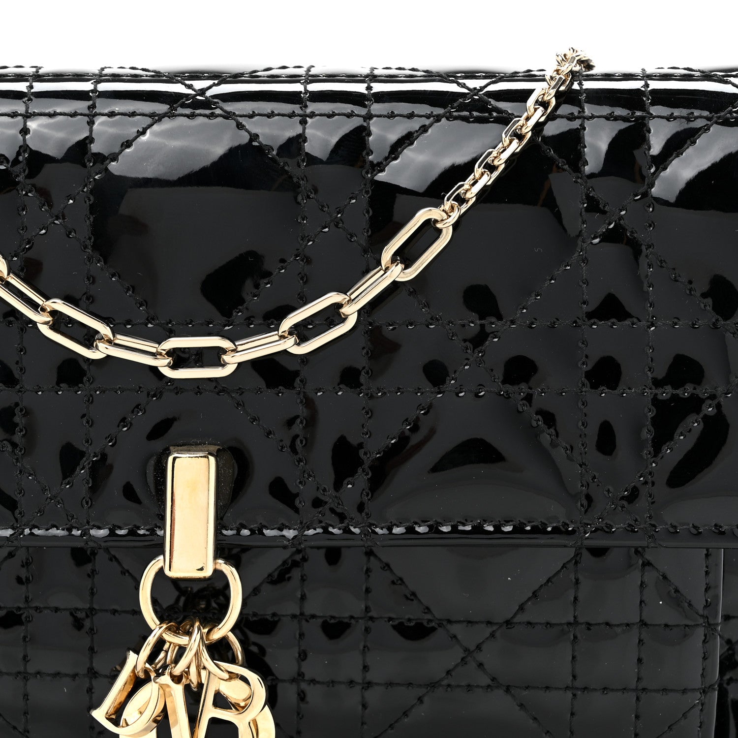 Christian Dior Patent Cannage Lady Dior Chain Pouch Black 8 of 10