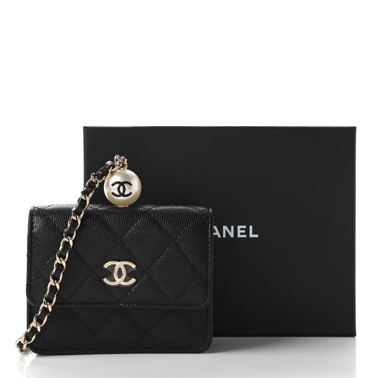 Chanel Caviar Quilted Mini Pearl On Top Coin Purse With Chain Black 12 of 12