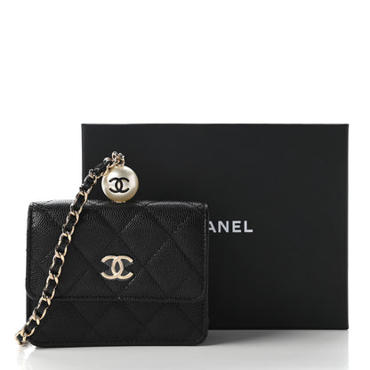 Chanel Caviar Quilted Mini Pearl On Top Coin Purse With Chain Black 12 of 12