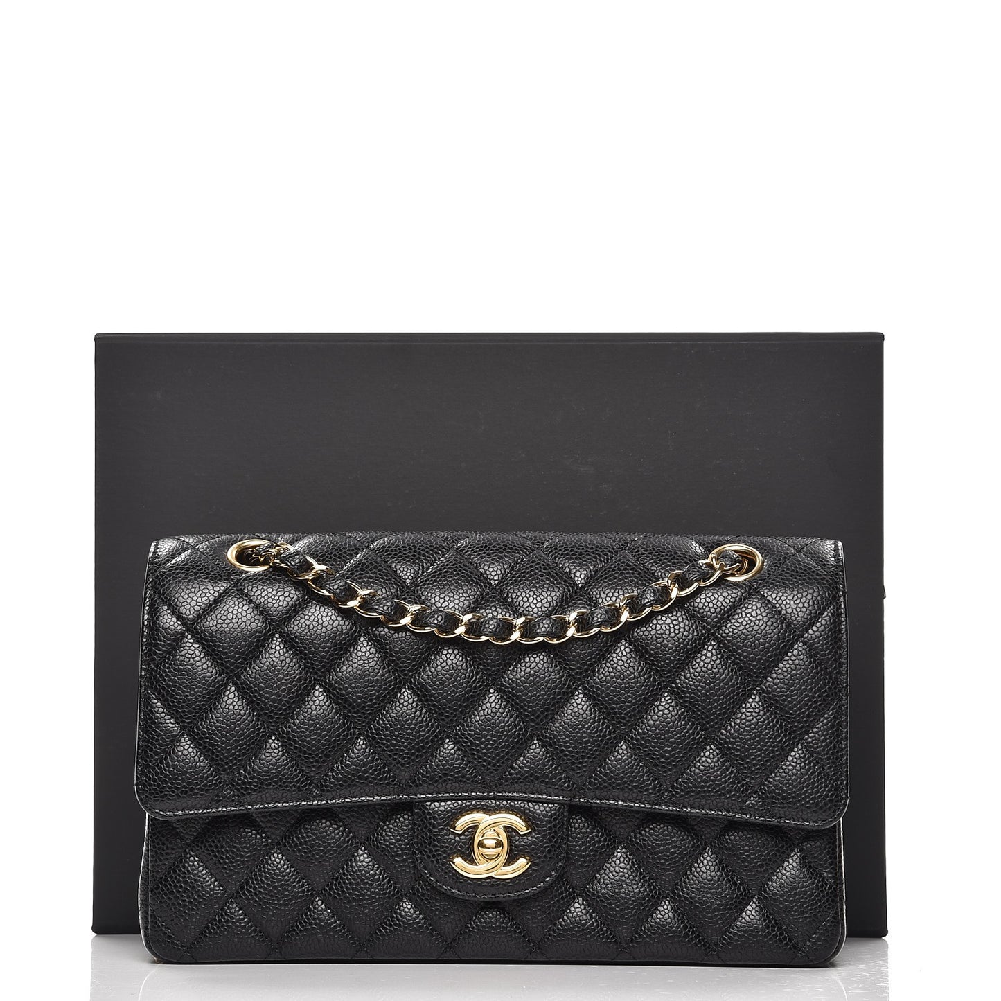 Caviar Quilted Medium Double Flap Black