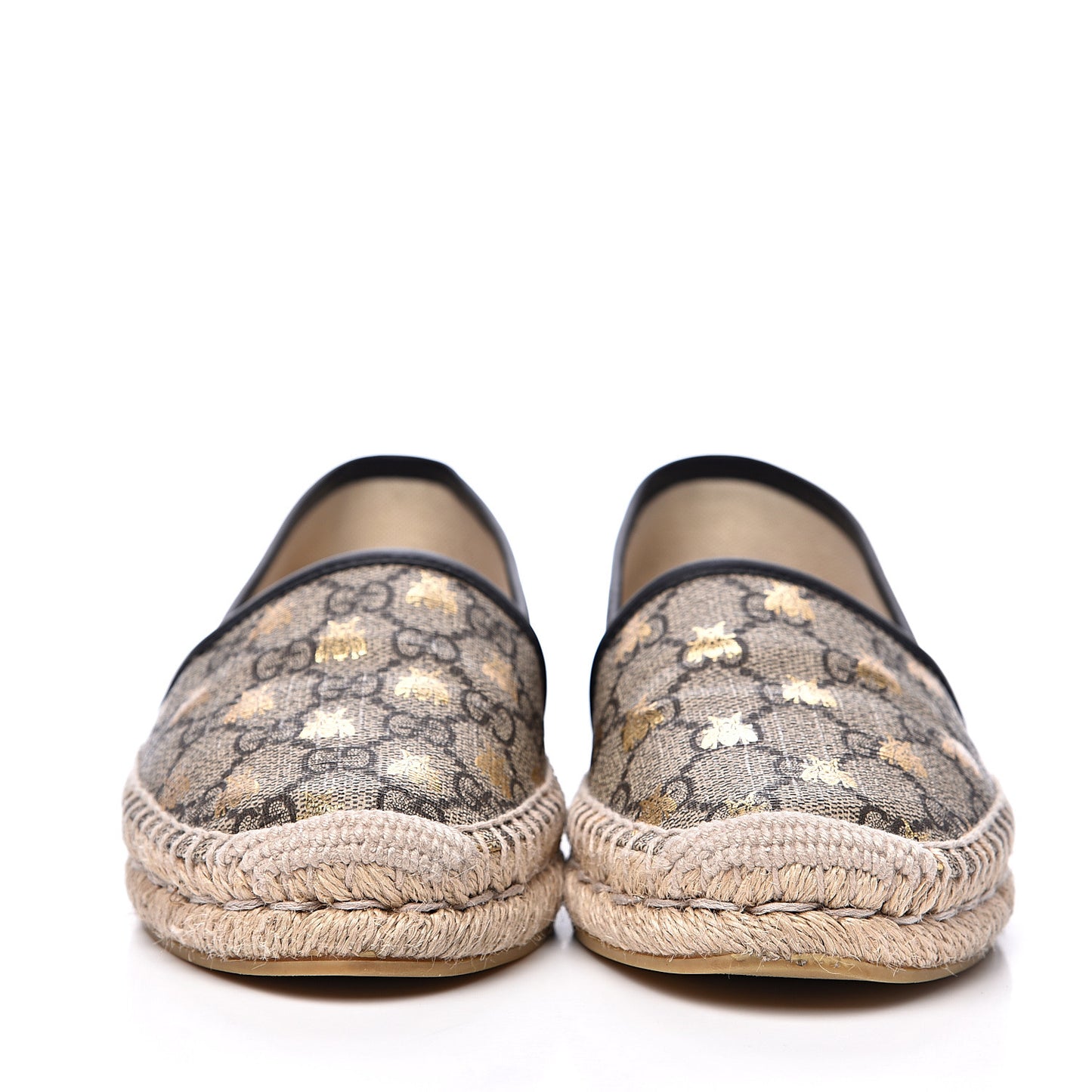 GG Supreme Monogram Bees Espadrille Flats 36.5 Beige Ebony Oro Black