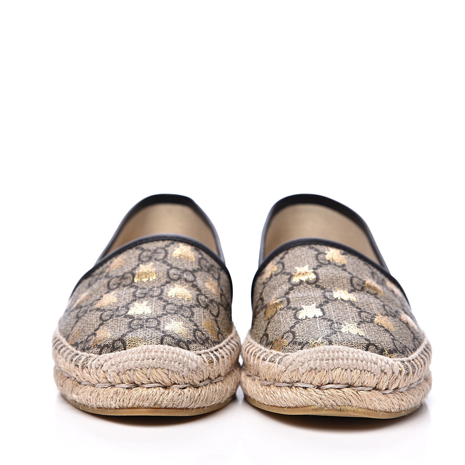 Gucci GG Supreme Monogram Bees Espadrille Flats 36.5 Beige Ebony Oro Black 2 of 11