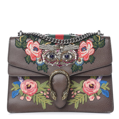 Gucci Calfskin Web Owl Embroidered Medium Dionysus Shoulder Bag New Acero Multicolor 1 of 12