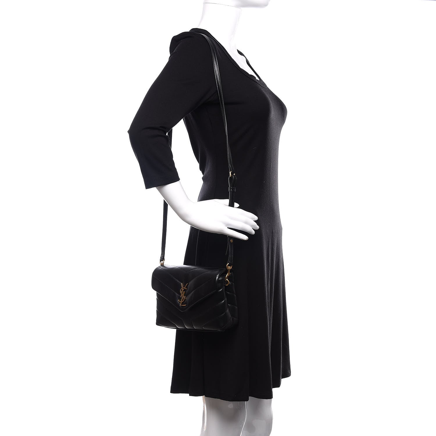 Saint Laurent Calfskin Y Quilted Monogram Toy Loulou Crossbody Bag Black 2 of 11