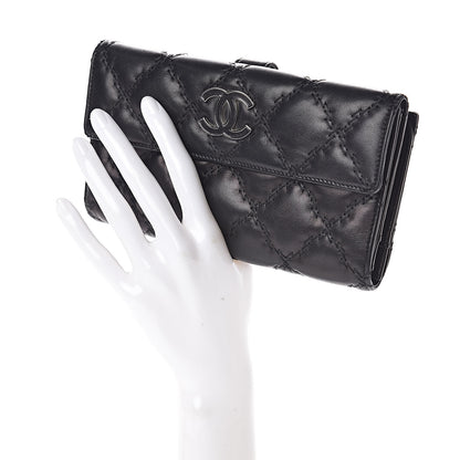 Chanel Calfskin Double Stitch Hamptons Flap Wallet Black 2 of 10