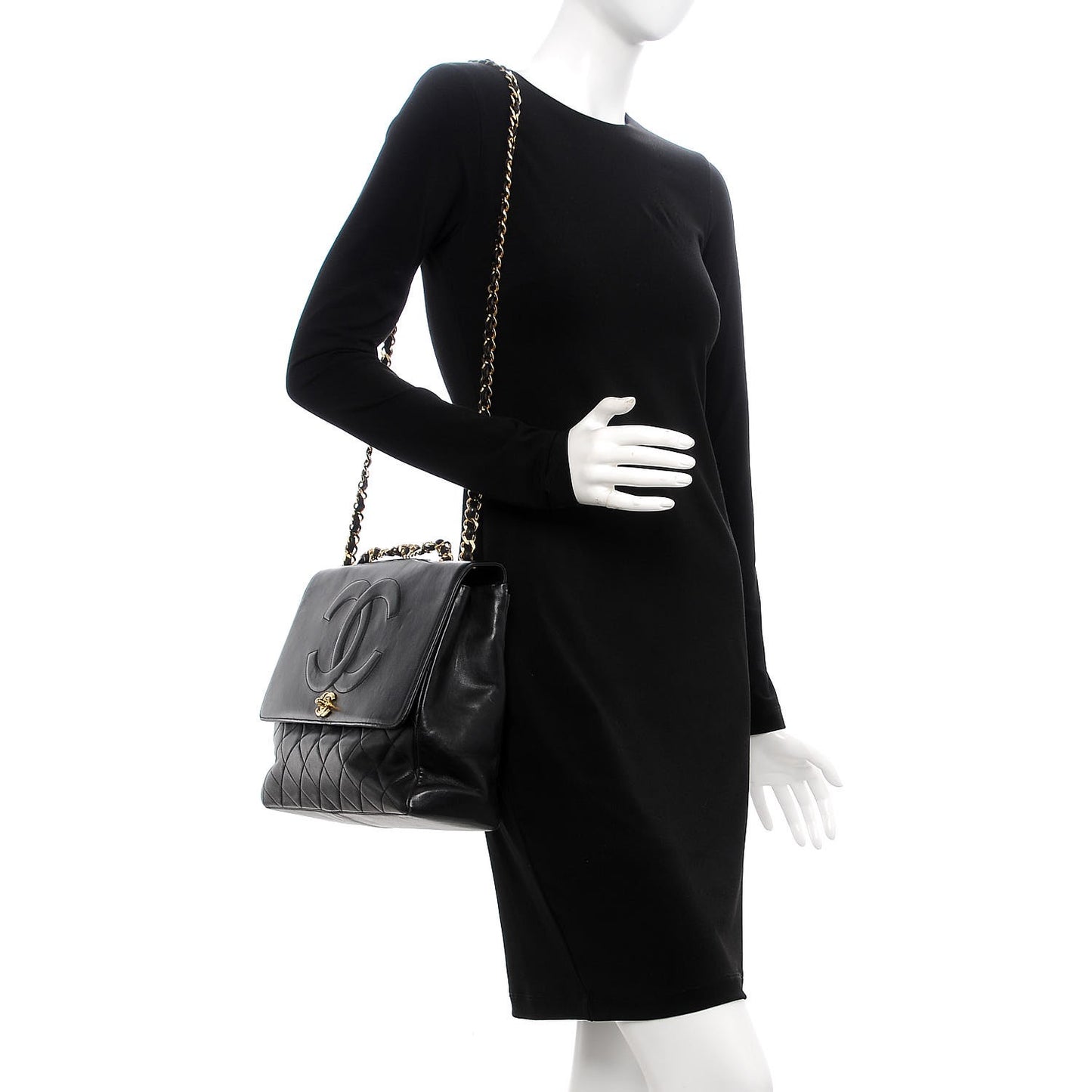 Lambskin Quilted XL Jumbo Single Flap Black