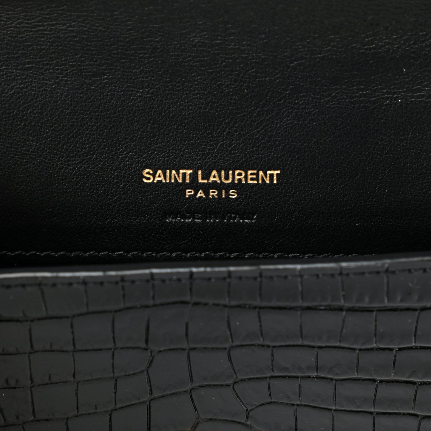 Crocodile Embossed Monogram Phone Holder Crossbody Black