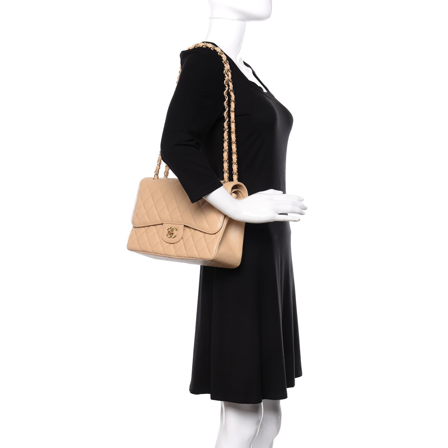 Chanel Caviar Quilted Jumbo Double Flap Light Beige 2 of 11