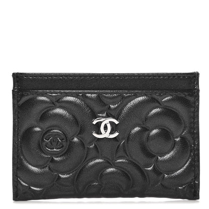 Chanel Lambskin Camellia Embossed Card Holder Black 1 of 9