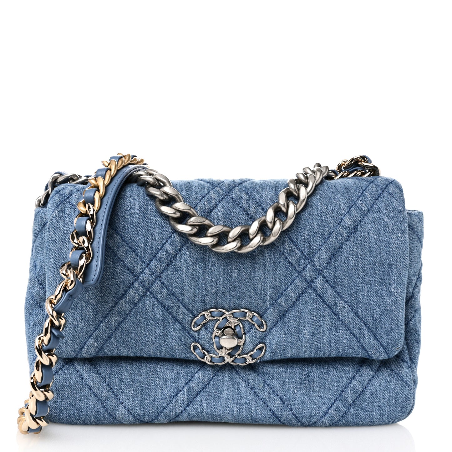 Denim Quilted Medium Chanel 19 Flap Blue