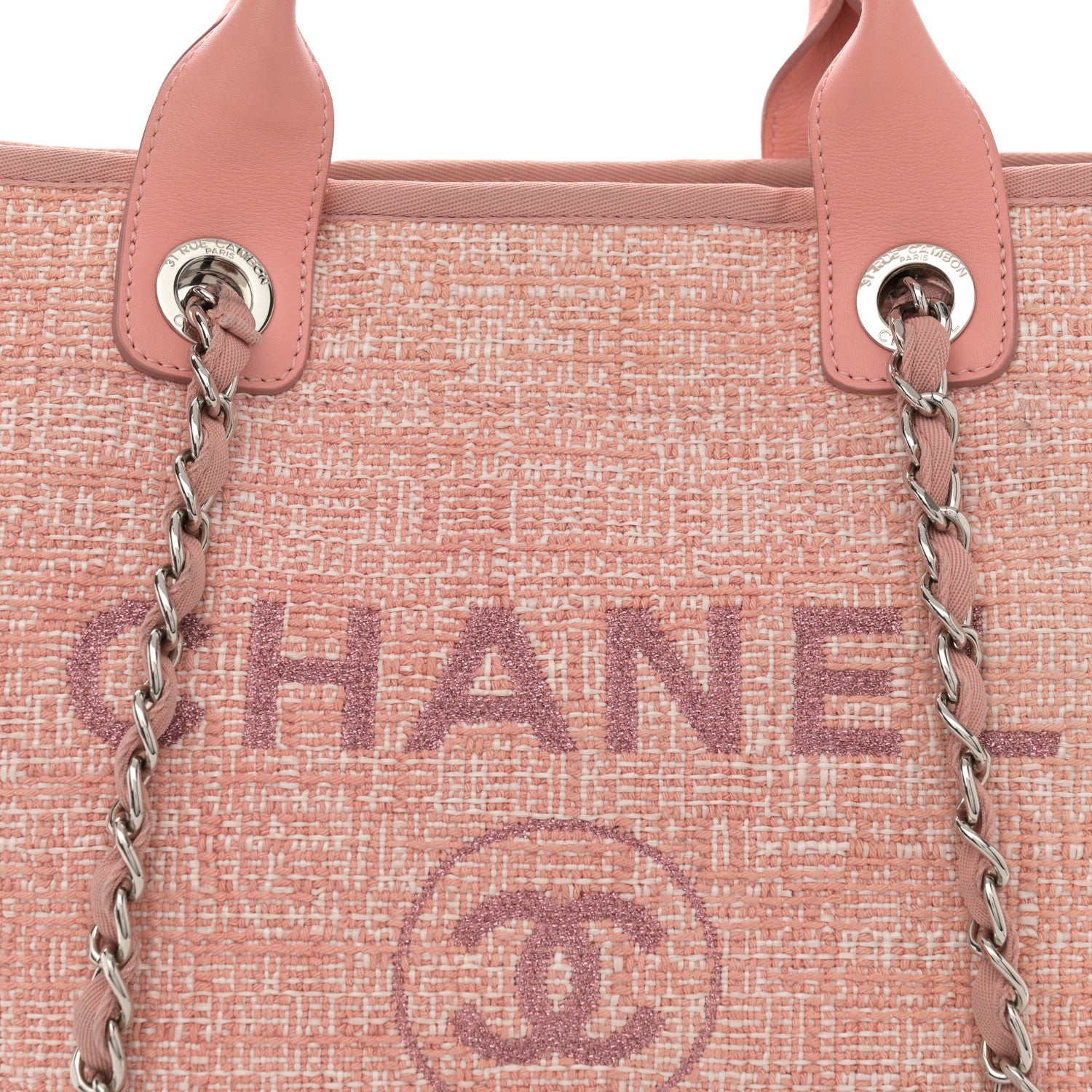 Chanel Straw Lurex Medium Deauville Tote Pink 8 of 14
