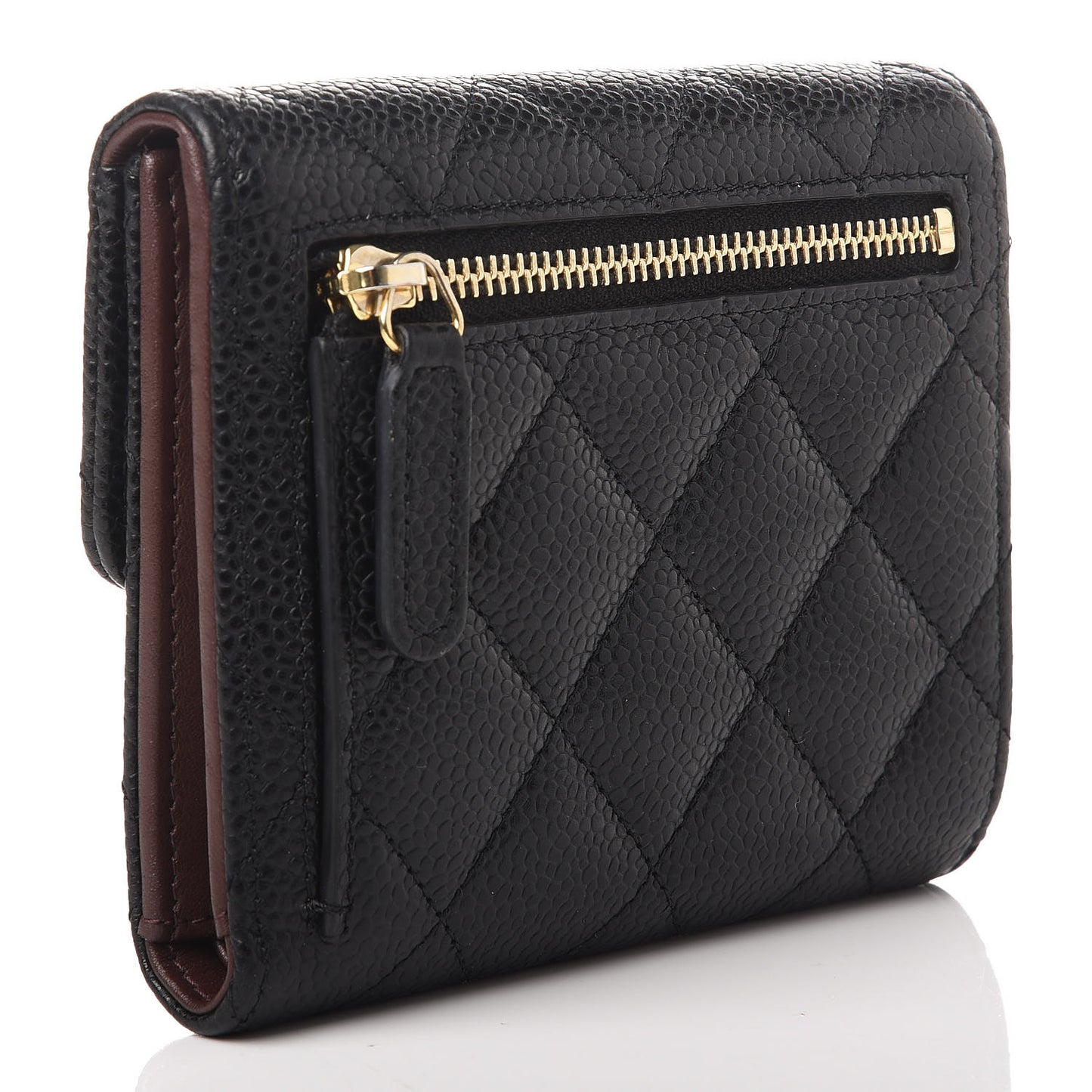 Caviar Quilted Compact Flap Wallet Black