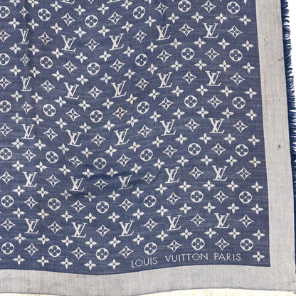 Louis Vuitton Silk Wool Monogram Denim Shawl Blue 2 of 4