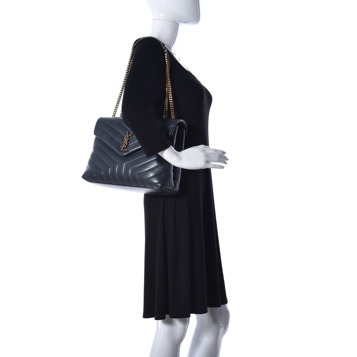 Saint Laurent Calfskin Y Quilted Monogram Medium Loulou Chain Satchel Smog 2 of 11