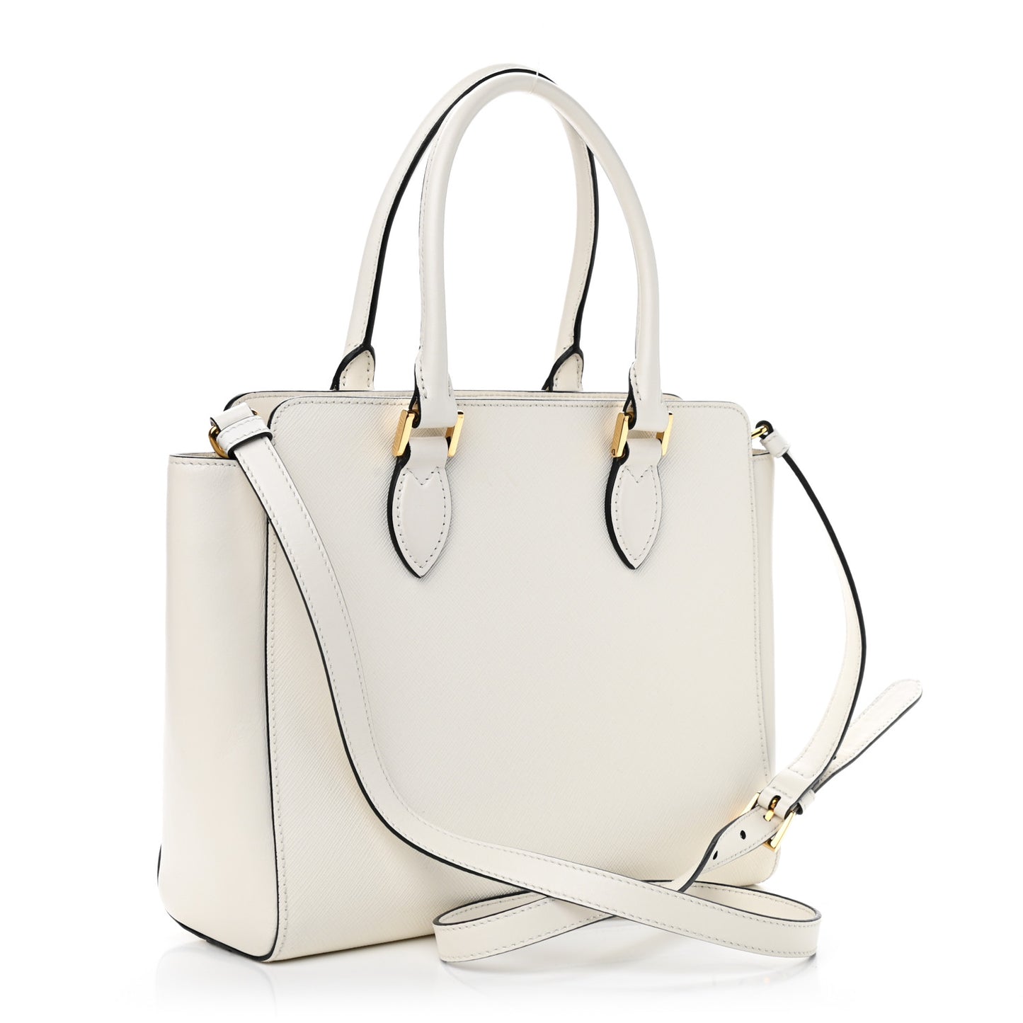 Saffiano Soft Calfskin Small Zippered Tote White
