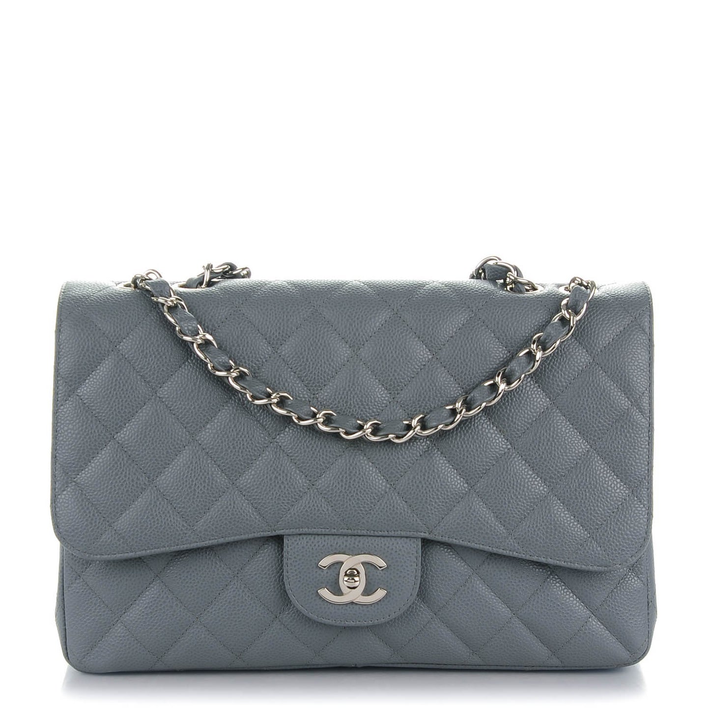 Caviar Quilted Jumbo Single Flap Grey