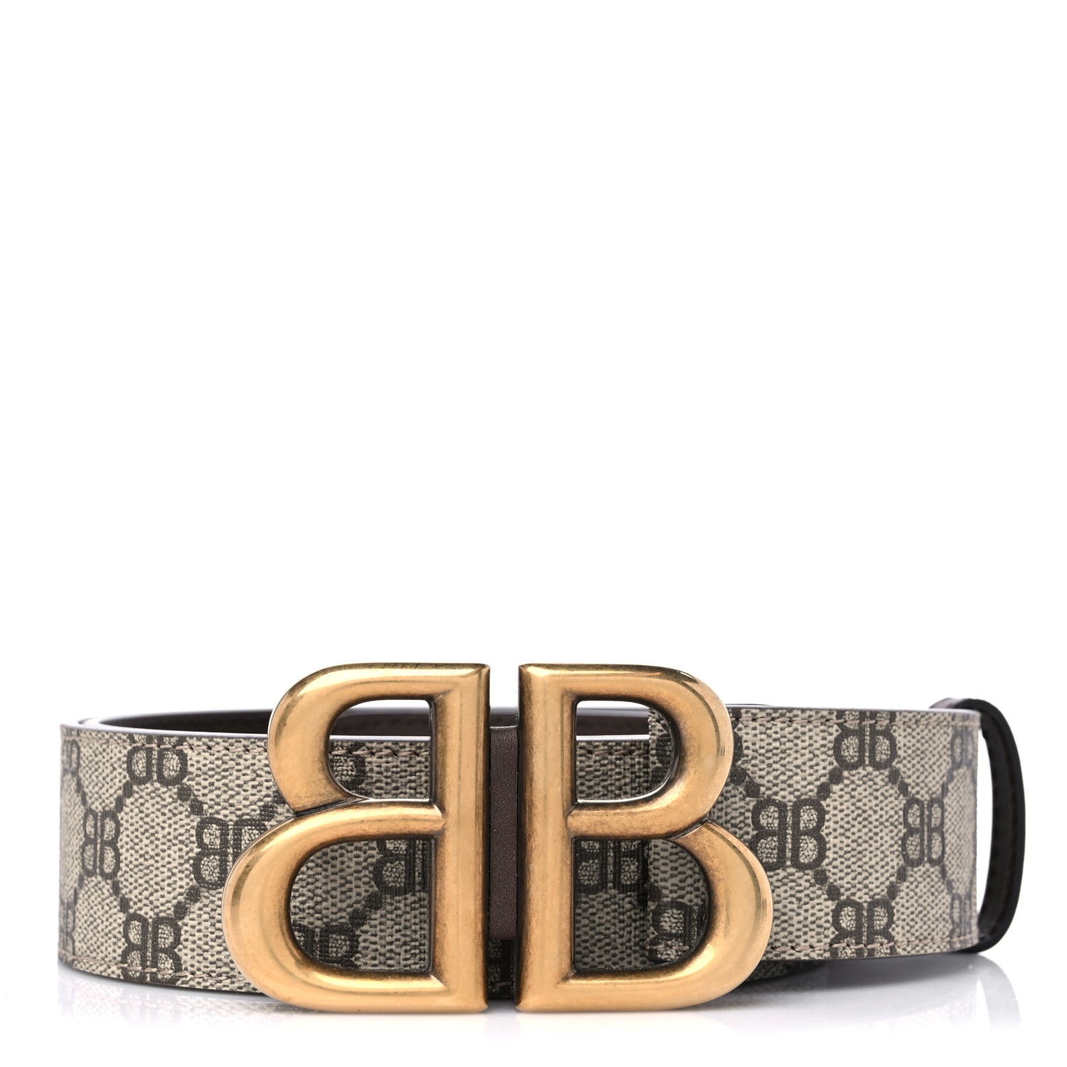 Gucci X BALENCIAGA BB Supreme Monogram 40mm Belt 95 38 Beige Ebony Dark Brown 1 of 5