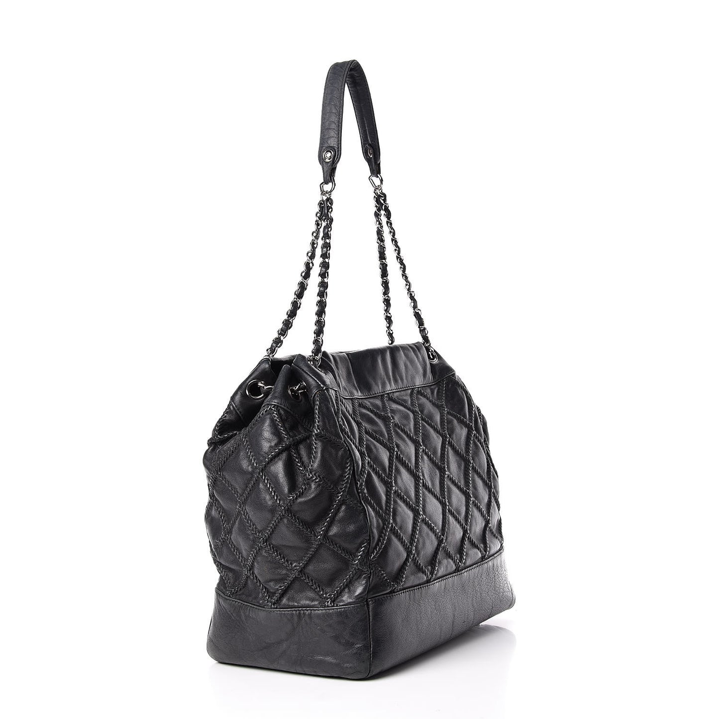 Lambskin Stitched Accordion Shoulder Bag Black