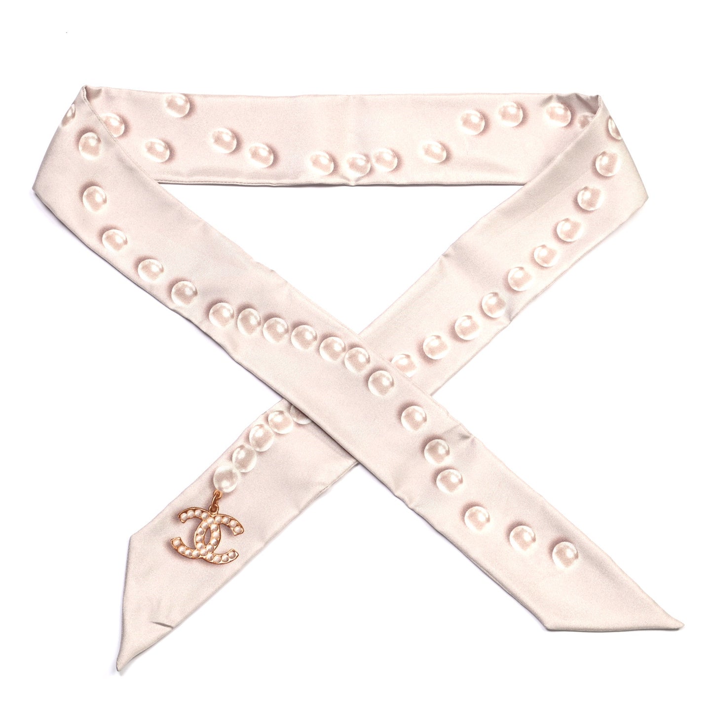 Silk Pearl CC Slim Bandeau Scarf Ivory
