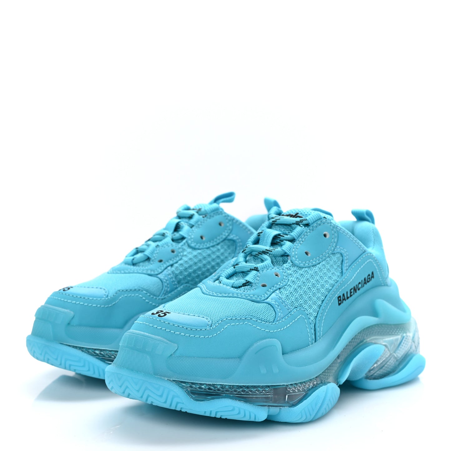 Fabric Mesh Clear Sole Womens Triple S Sneakers 35 Turquoise