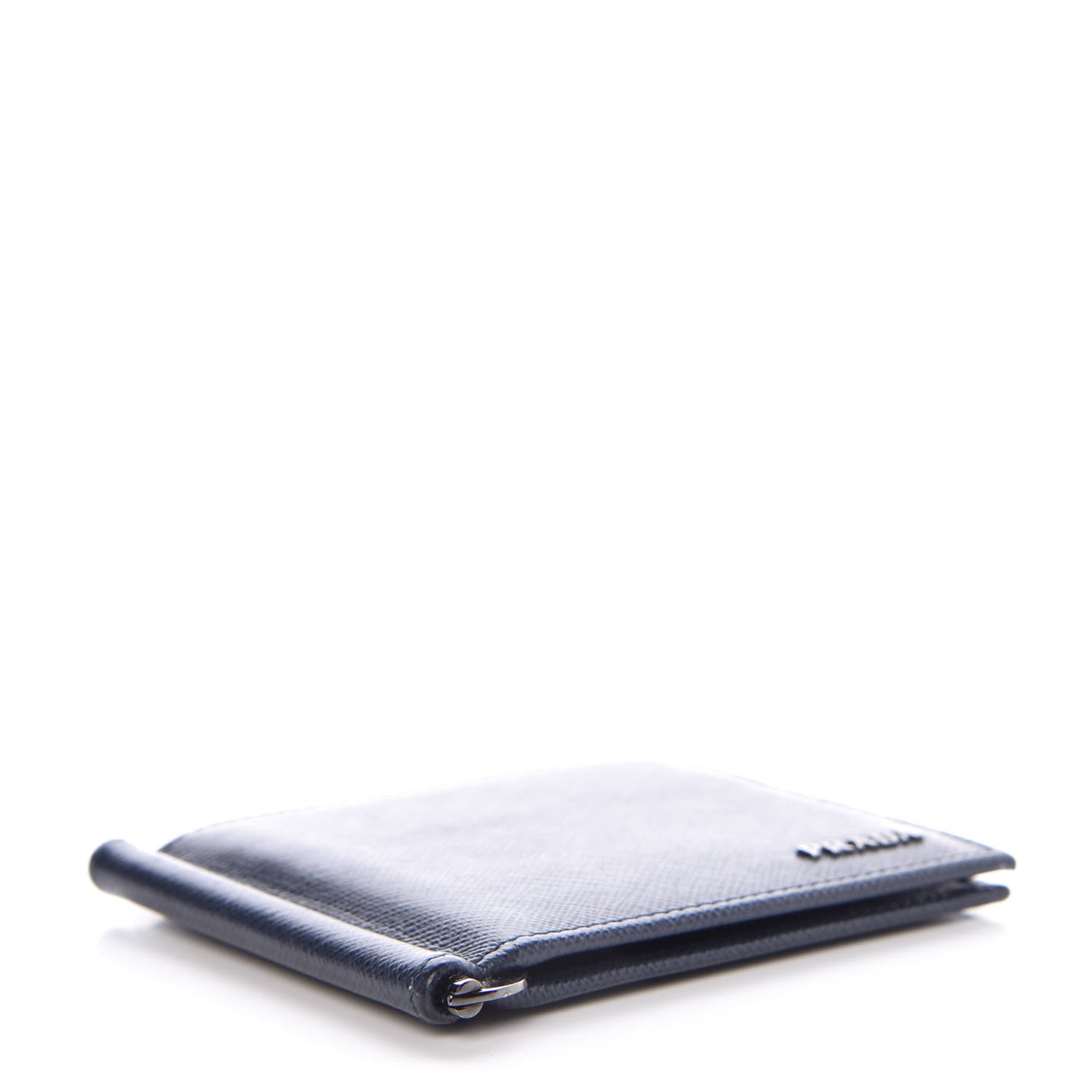Prada Saffiano Bi-Color Money Clip Bi-Fold Wallet Baltico Black 4 of 7