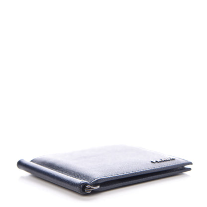Prada Saffiano Bi-Color Money Clip Bi-Fold Wallet Baltico Black 4 of 7