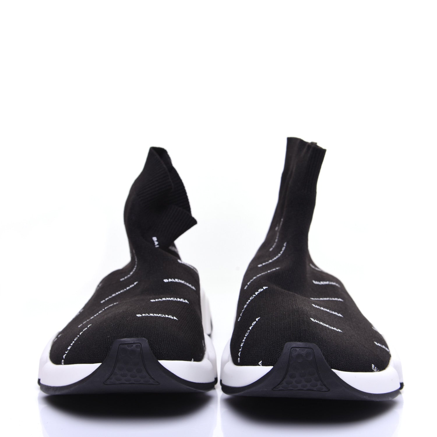 Balenciaga Neoprene Knit Allover Logo Bi-Color Sole Womens Speed Sneakers 41 Black White 2 of 10