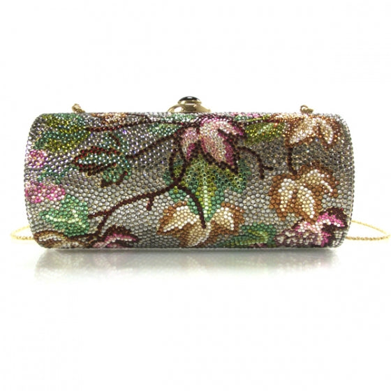 Judith Leiber Swarovski Crystal Floral Minaudiere Clutch Gold 1 of 8
