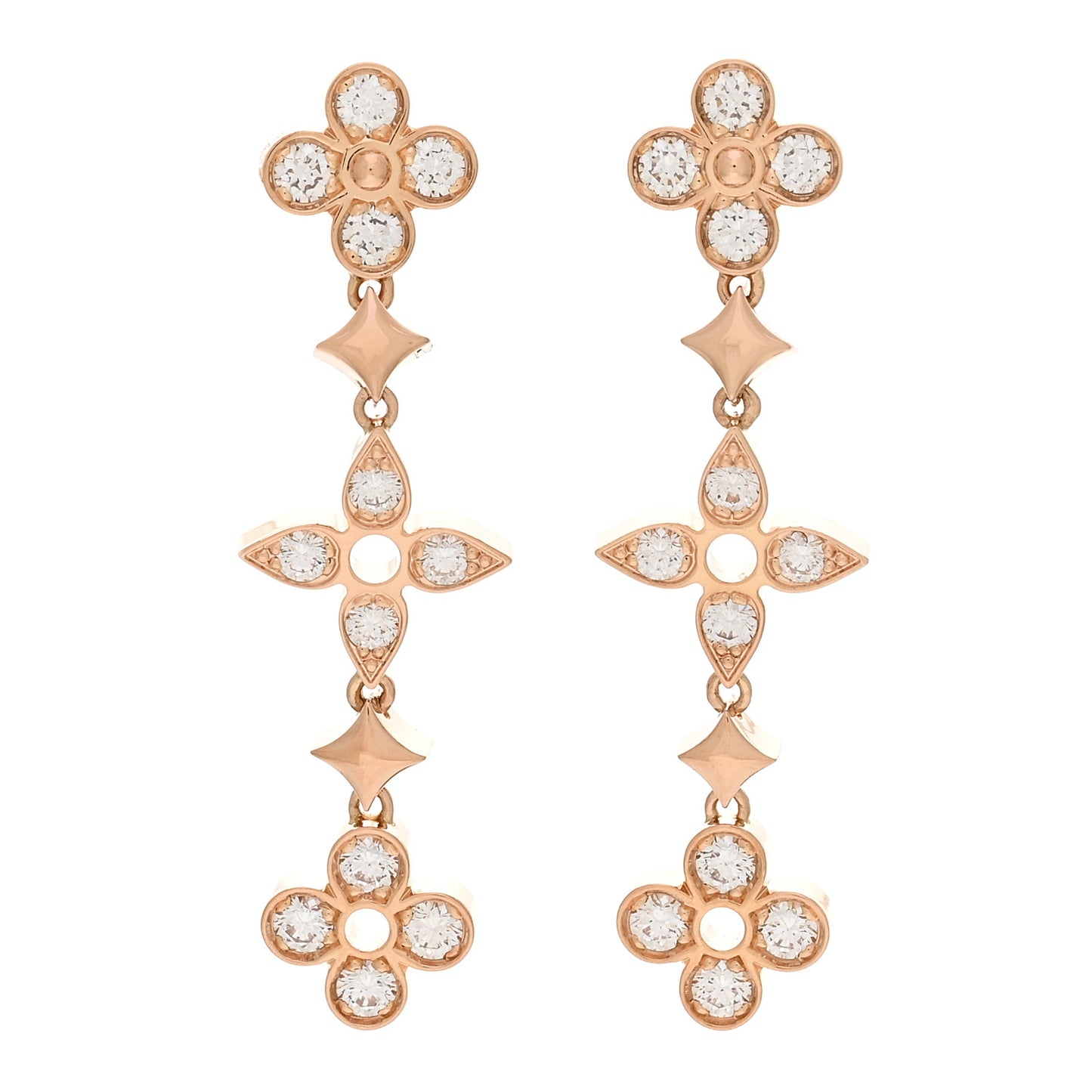 18K Pink Gold Diamond Dentelle One Row Earrings