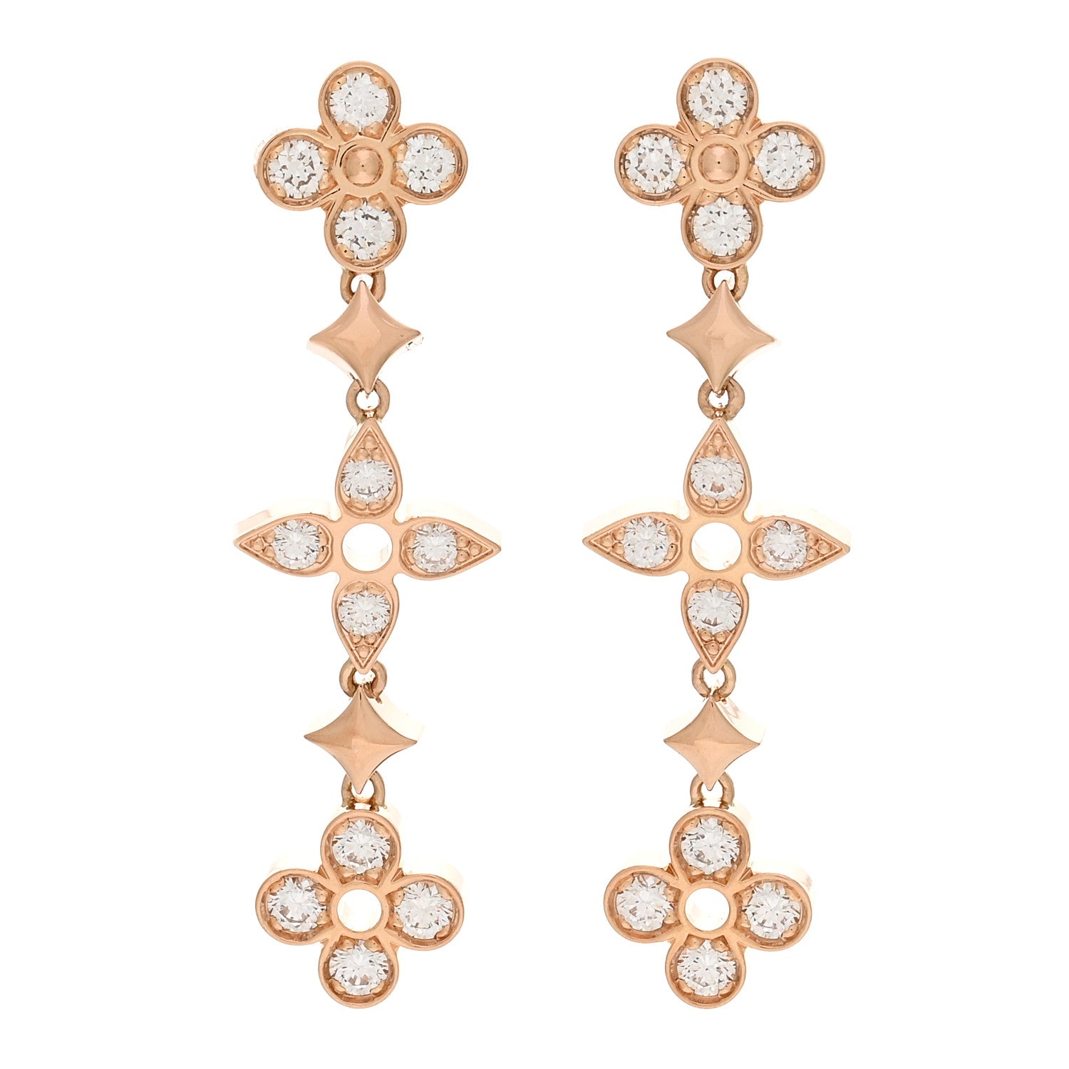 Louis Vuitton 18K Pink Gold Diamond Dentelle One Row Earrings 1 of 4
