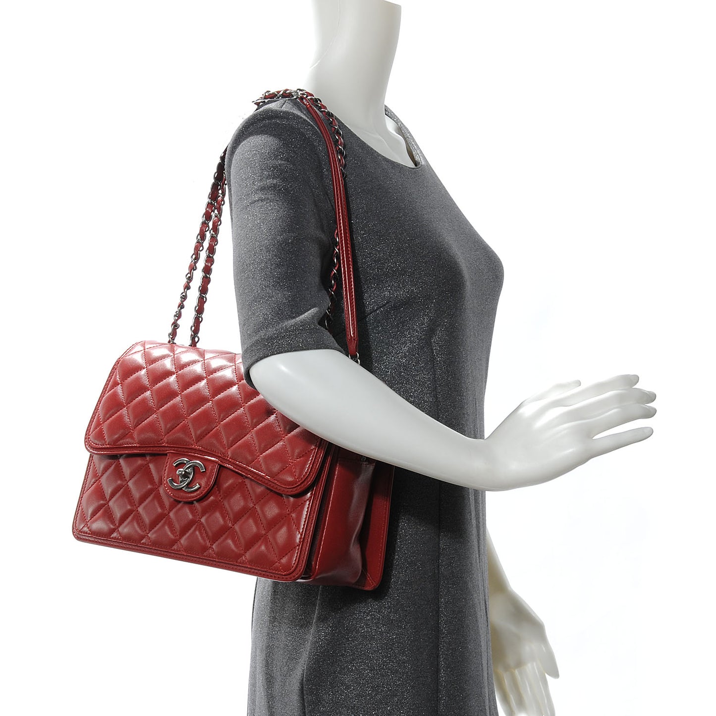 Lambskin Quilted Citizen Zip Large Flap Dark Red
