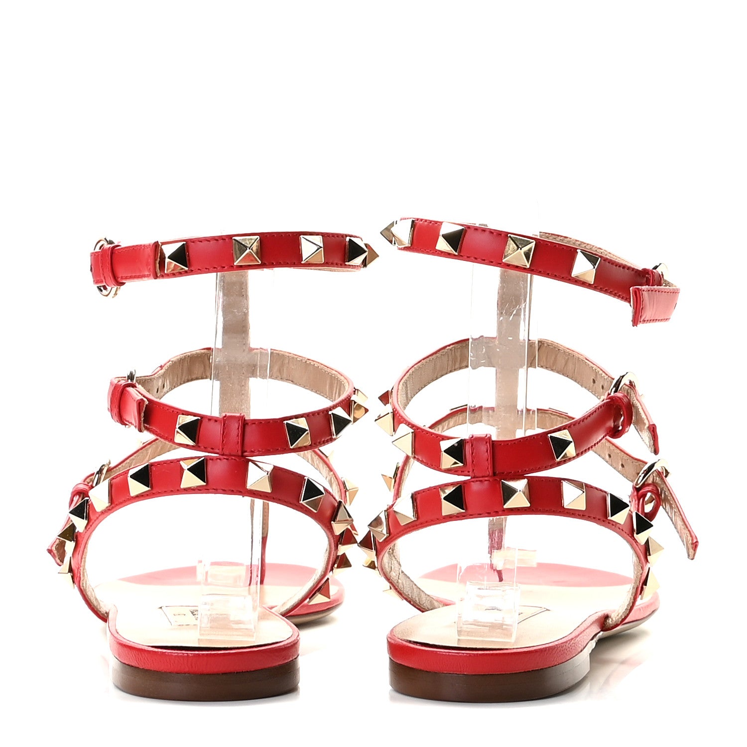 Valentino Garavani Calfskin Nappa Rockstud Ankle Wrap Flat Thong Sandals 38.5 Rouge Pur 5 of 12