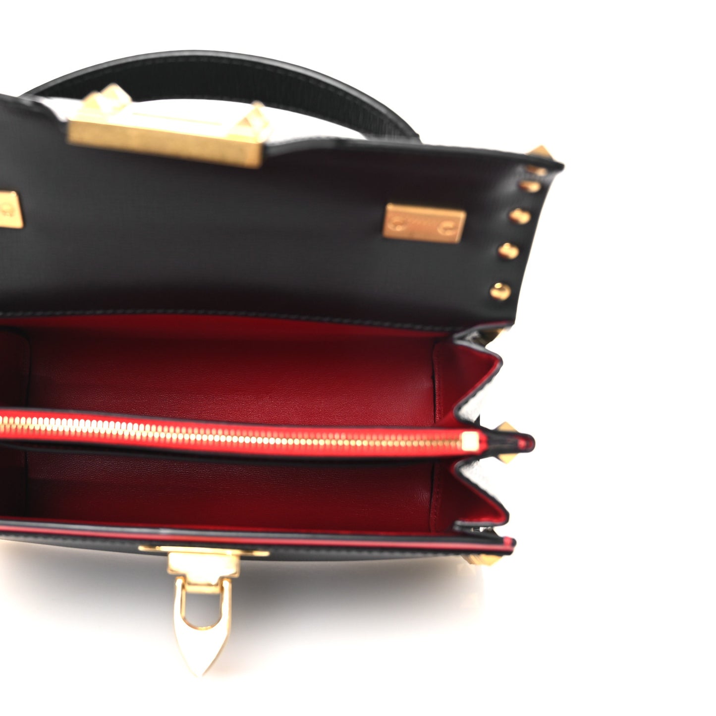 Grainy Calfskin Small Rockstud Alcove Top-Handle Flap Bag Black