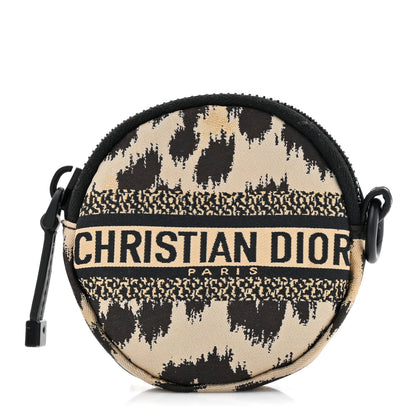 Christian Dior Technical Fabric Embroidered Mizza DiorTravel Round Coin Purse Beige Marron 1 of 7
