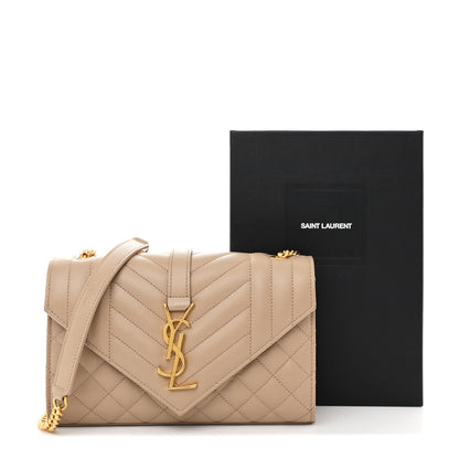Saint Laurent Grain De Poudre Textured Mixed Matelasse Triquilt Small Monogram Satchel Dark Beige 11 of 11