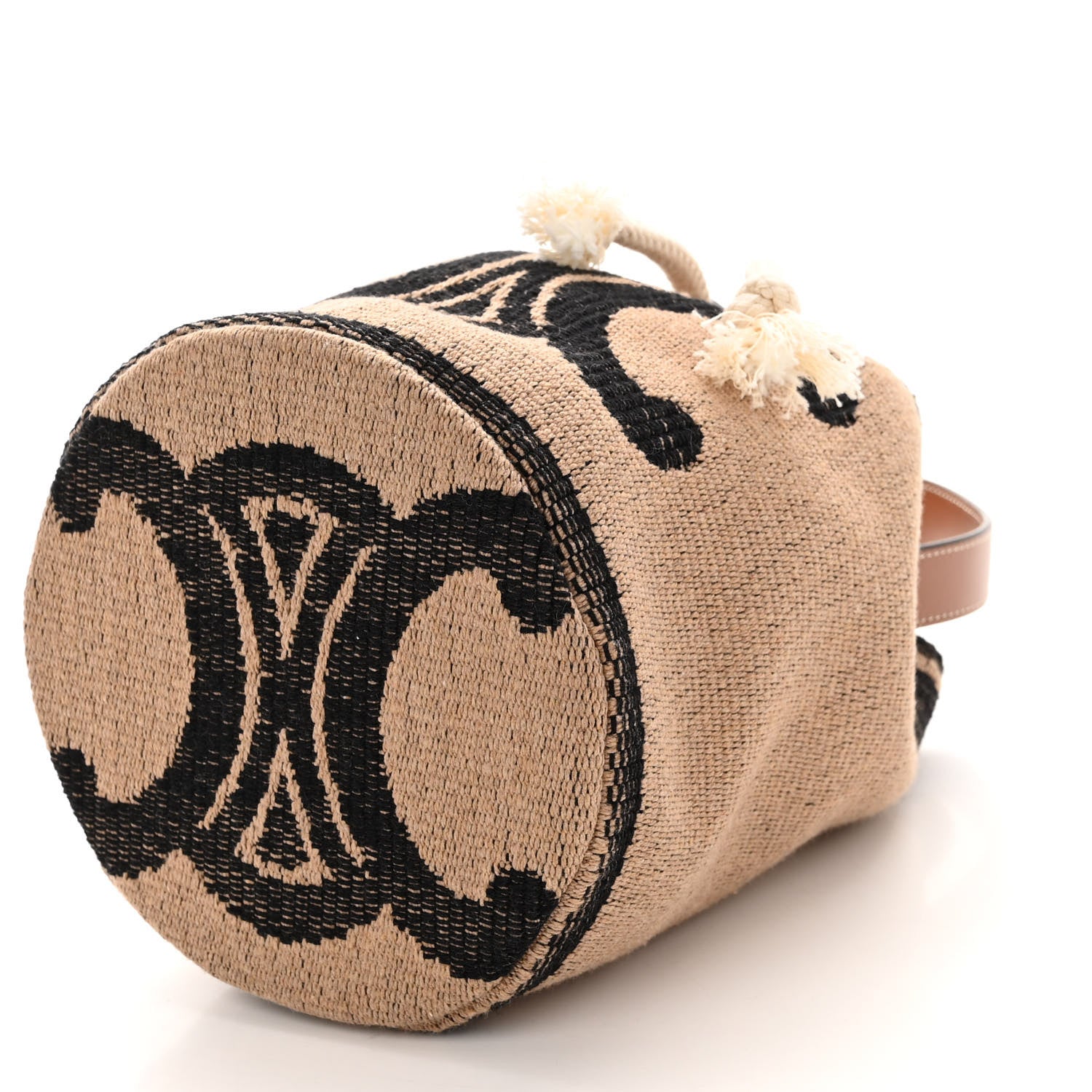 Celine Canvas Calfskin Triomphe Teen Drawstring Bag White Black 9 of 9