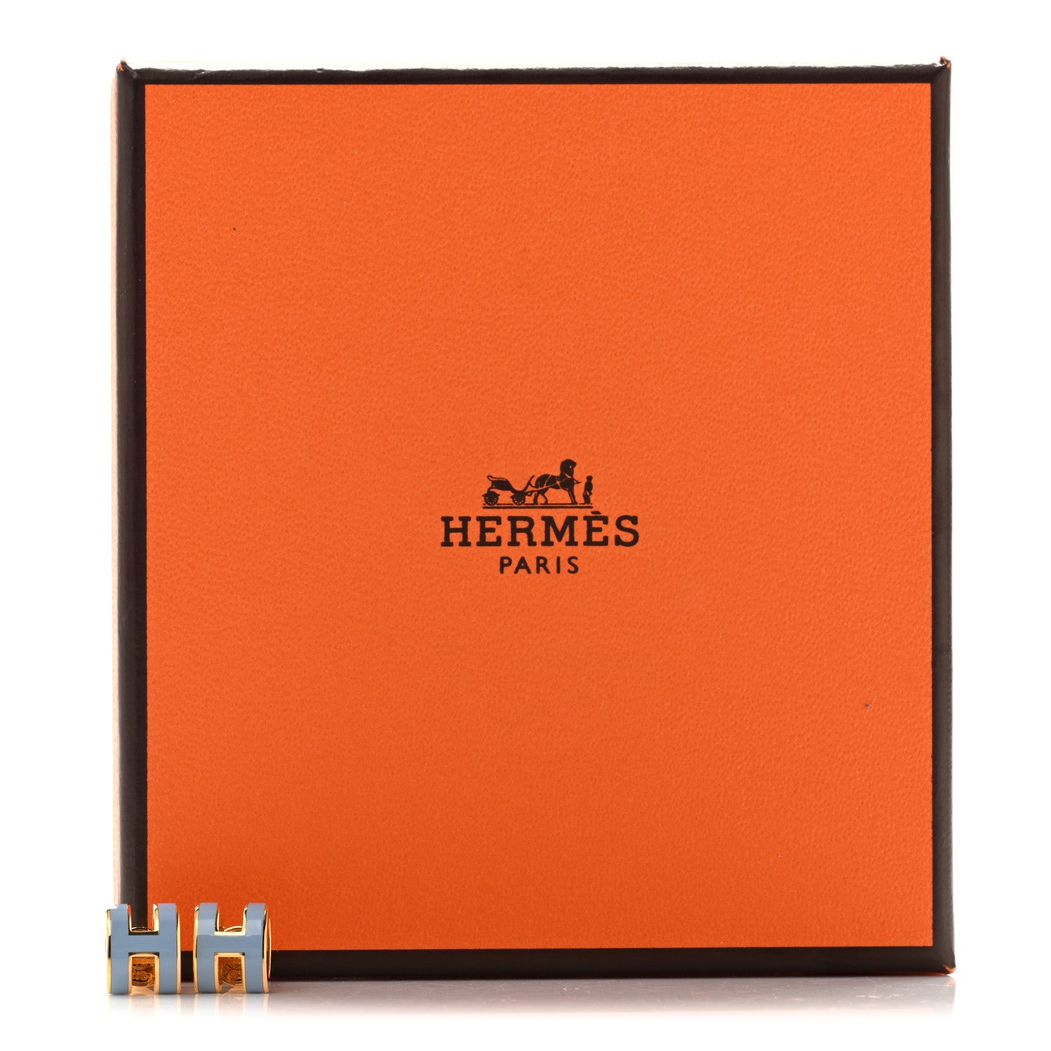 Hermes Gold Lacquered Mini Pop H Earrings Bleu Jean 5 of 5