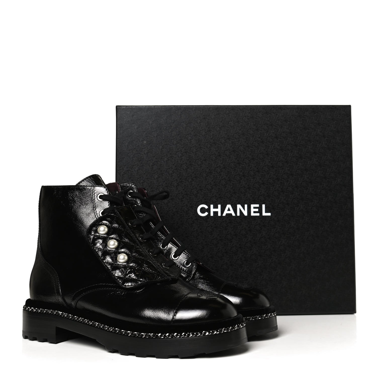 Chanel Crackled Calfskin Velvet Pearl Combat Short Boots 39.5 Black 11 of 11