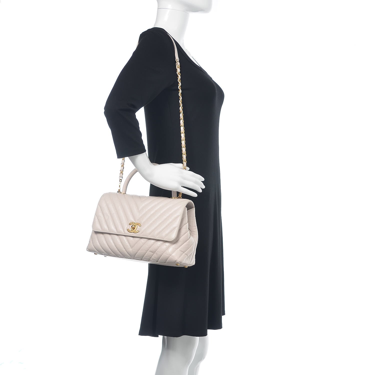 Chanel Aged Calfskin Chevron Quilted Small Coco Handle Flap Rose Pale 2 of 10