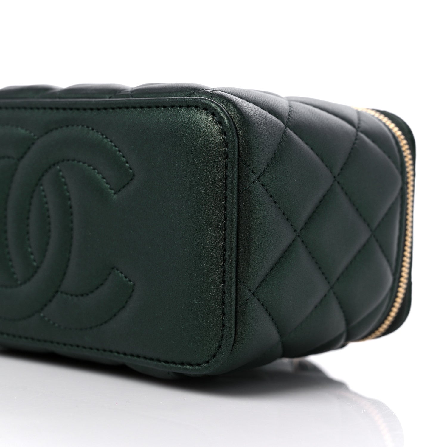 Chanel Iridescent Lambskin Quilted Small Top Handle Vanity Case With Chain Dark Green 9 of 10