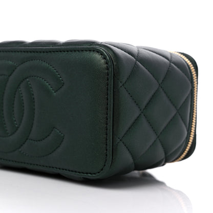 Chanel Iridescent Lambskin Quilted Small Top Handle Vanity Case With Chain Dark Green 9 of 10