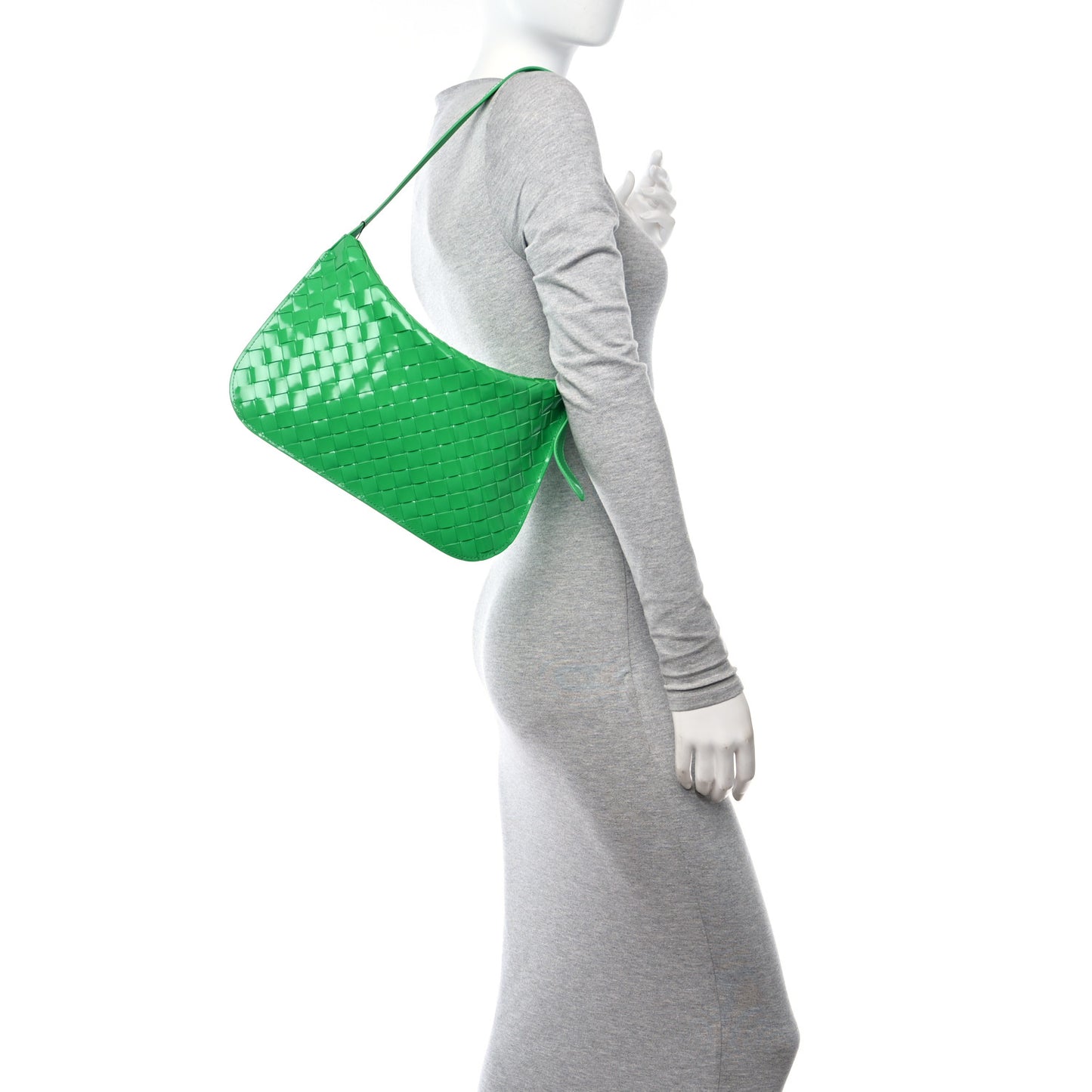 Brushed Calfskin Intrecciato Cradle Fold Over Shoulder Bag Parakeet