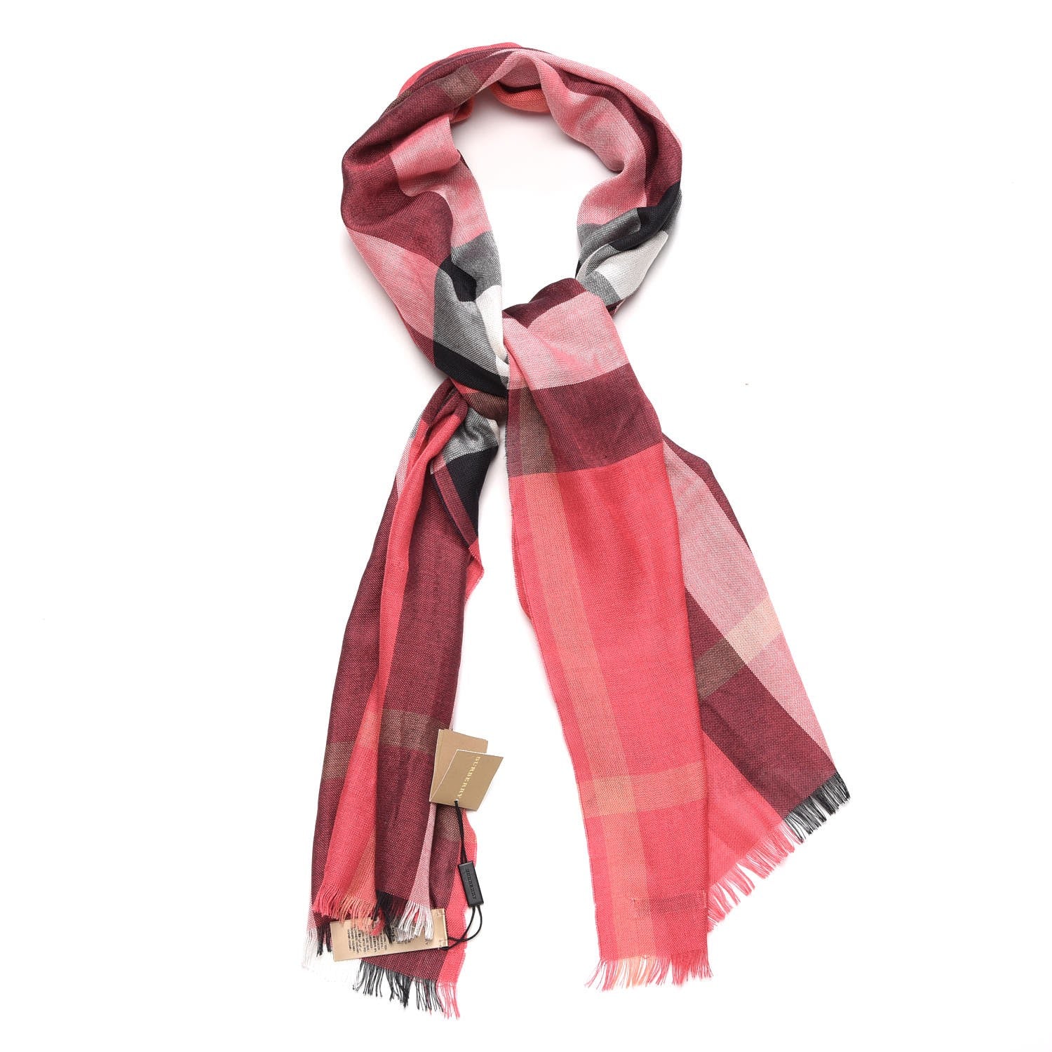 Burberry Silk Cashmere Half Mega Check Scarf Bright Rose 1 of 5