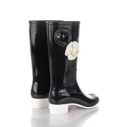 Chanel Rubber Glitter Camellia Rain Boots 36 Black 4 of 9