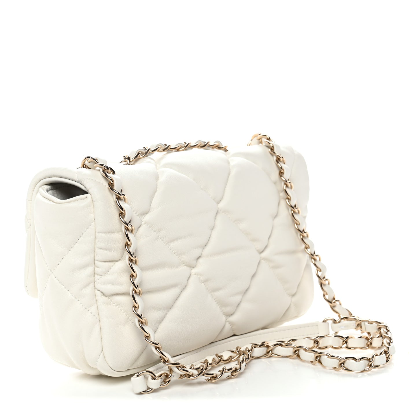 Calfskin Quilted Medium Bubbly Flap White