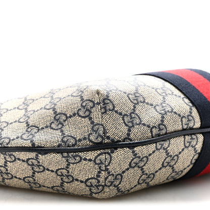 Gucci GG Supreme Monogram Textured Dollar Calfskin Web Small Ophidia Half Moon Hobo Beige Blue 9 of 12