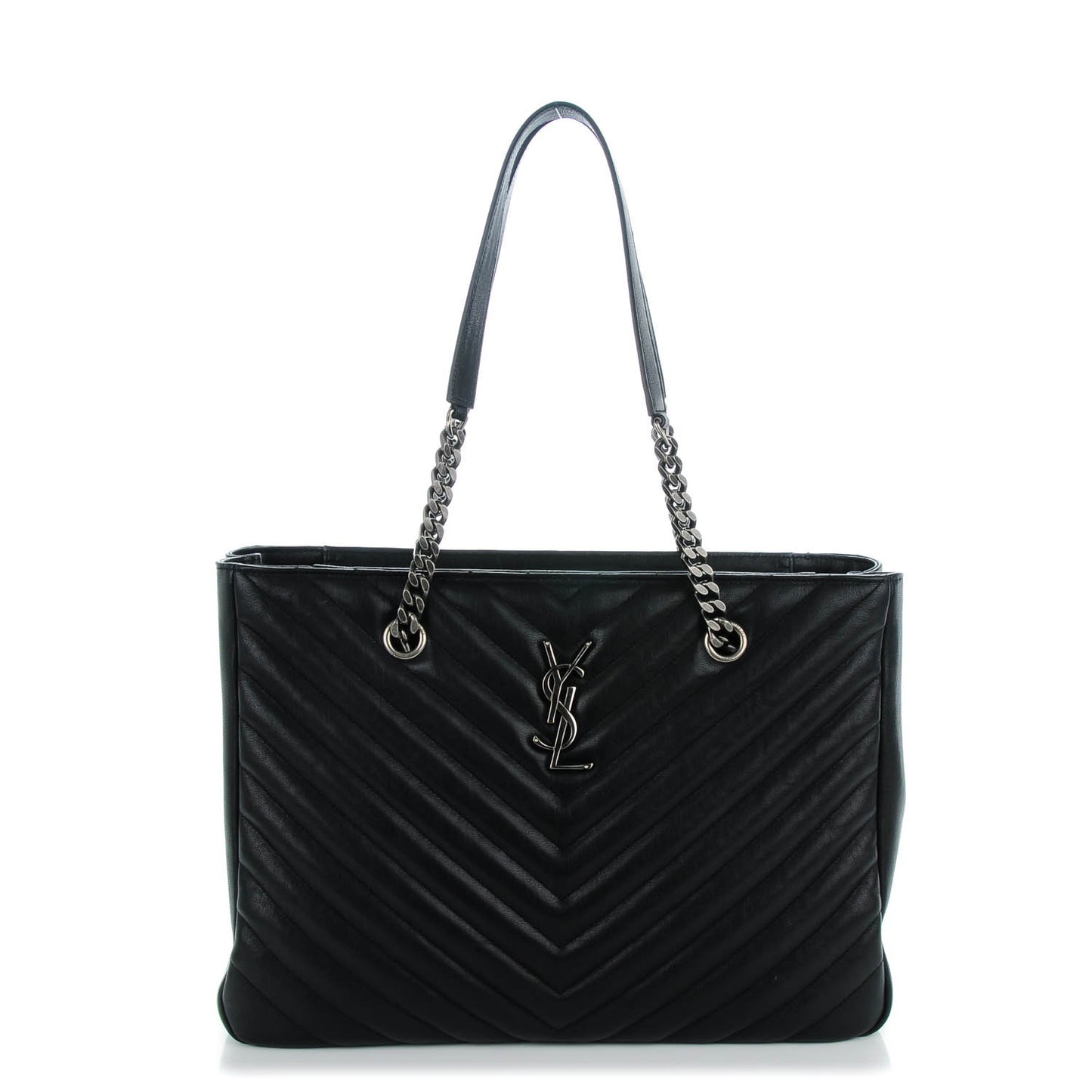 Sheepskin Matelasse Chevron Large Monogram Shopping Bag Black