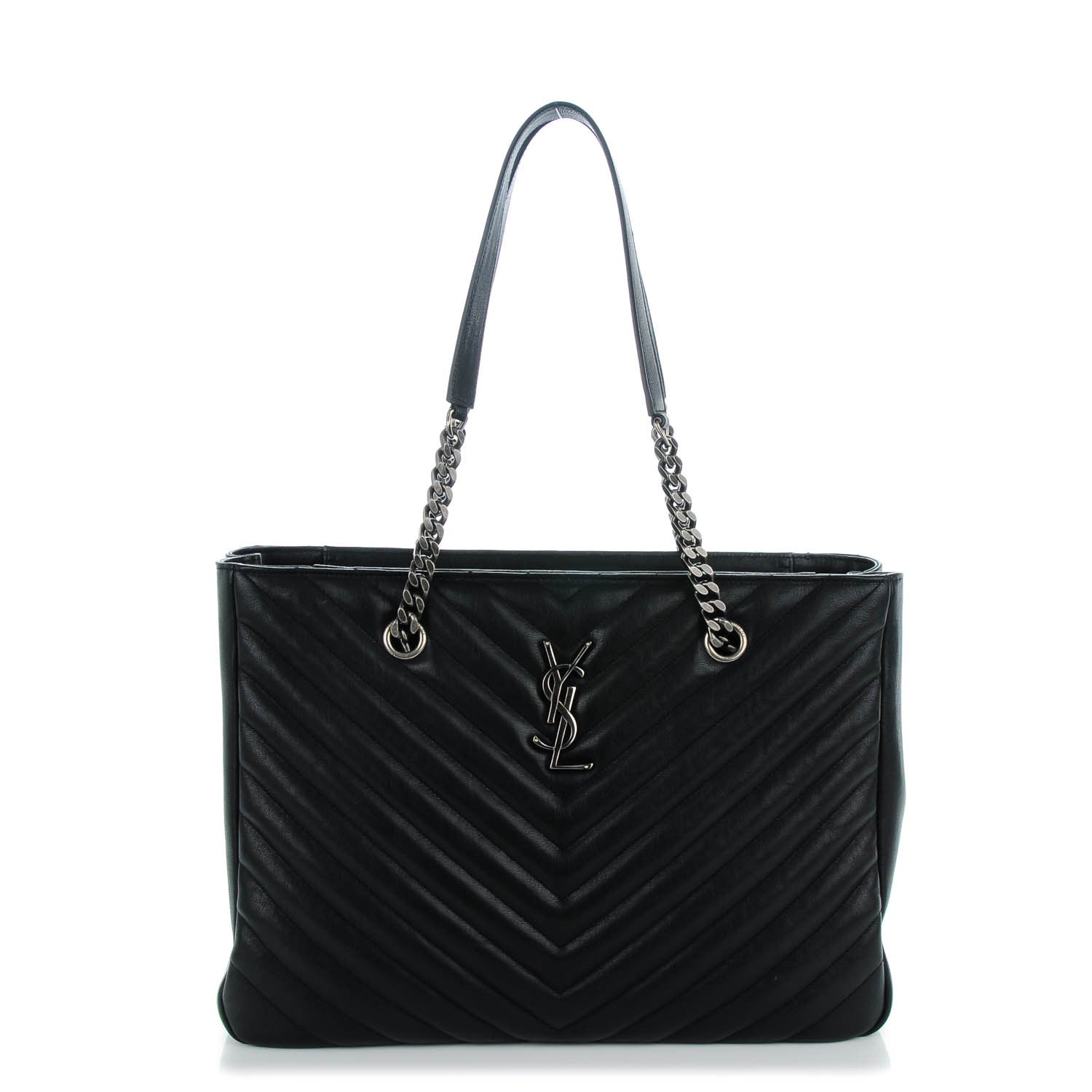 Saint Laurent Sheepskin Matelasse Chevron Large Monogram Shopping Bag Black 1 of 7