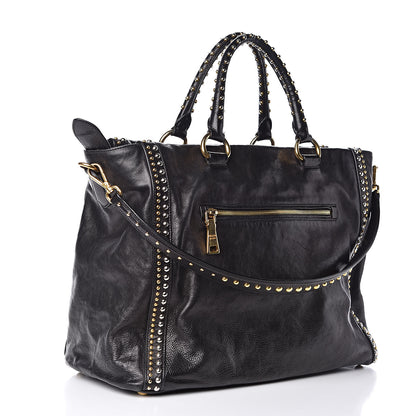 Prada Glace Calf Studded Tote Black 3 of 13