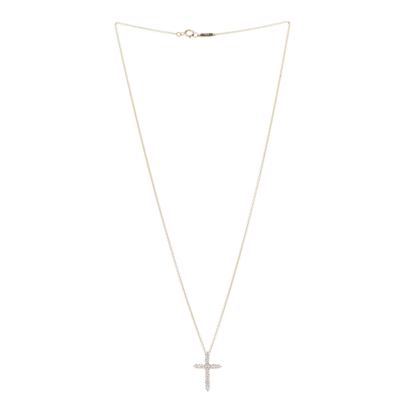 18K Yellow Gold Diamond Small Cross Pendant Necklace